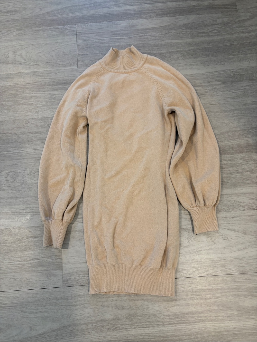 Express Beige Mock Neck Balloon Sleeve Sweater Dress